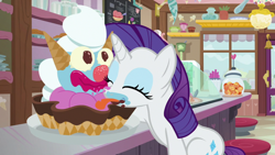 Size: 1920x1080 | Tagged: safe, screencap, character:rarity, species:pony, species:unicorn, episode:forever filly, g4, my little pony: friendship is magic, clown surprise, cute, eating, eyes closed, female, food, ice cream, licking, mare, messy eating, rarara, raribetes, smiling, solo, tongue out