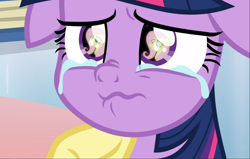 Size: 1476x938 | Tagged: safe, screencap, character:fluttershy, character:twilight sparkle, character:twilight sparkle (alicorn), species:alicorn, species:pony, episode:the ending of the end, g4, my little pony: friendship is magic, close-up, comforting, cropped, crying, eye reflection, floppy ears, reflection, scared, solo