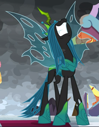 Size: 733x936 | Tagged: safe, screencap, character:queen chrysalis, species:changeling, episode:the ending of the end, g4, my little pony: friendship is magic, changeling queen, cropped, female, nose in the air, smiling, solo, teeth, ultimate chrysalis