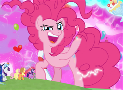 Size: 1287x940 | Tagged: safe, screencap, character:applejack, character:fluttershy, character:pinkie pie, character:rainbow dash, character:rarity, character:spike, character:twilight sparkle, character:twilight sparkle (alicorn), species:alicorn, species:dragon, species:pony, episode:the ending of the end, g4, my little pony: friendship is magic, bell, chaos pinkie, cropped, giant pony, grogar's bell, macro, mane seven, mane six, solo focus, winged spike