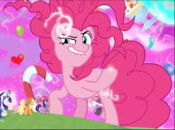 Size: 1267x941 | Tagged: safe, screencap, character:applejack, character:fluttershy, character:pinkie pie, character:rainbow dash, character:rarity, character:spike, character:twilight sparkle, character:twilight sparkle (alicorn), species:alicorn, species:dragon, species:pony, episode:the ending of the end, g4, my little pony: friendship is magic, chaos pinkie, cropped, giant pony, macro, mane seven, mane six, solo focus, winged spike