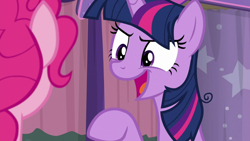 Size: 1920x1080 | Tagged: safe, screencap, character:pinkie pie, character:twilight sparkle, character:twilight sparkle (alicorn), species:alicorn, species:pony, episode:a trivial pursuit, g4, my little pony: friendship is magic, messy mane