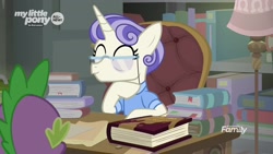 Size: 1920x1080 | Tagged: safe, screencap, character:spike, species:pony, species:unicorn, episode:the point of no return, g4, my little pony: friendship is magic, book, first folio, glasses, lamp