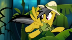Size: 1280x720 | Tagged: safe, screencap, character:daring do, episode:daring doubt, g4, my little pony: friendship is magic, clothing, flying, hat, pith helmet, pont, solo