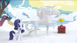 Size: 1920x1080 | Tagged: safe, screencap, character:rarity, species:pony, species:unicorn, g4.5, my little pony: stop motion short, my little pony:pony life, female, grin, mare, smiling, snow, snow pony contest (short), snow sculpture, snowmare, snowpony, stop motion, trophy