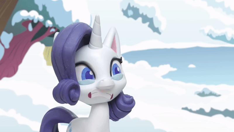 Size: 800x450 | Tagged: safe, screencap, character:rarity, species:pony, species:unicorn, g4.5, my little pony: stop motion short, my little pony:pony life, animated, cringing, disgusted, gif, reaction image, snow, snow pony contest (short), solo, stop motion, ugh
