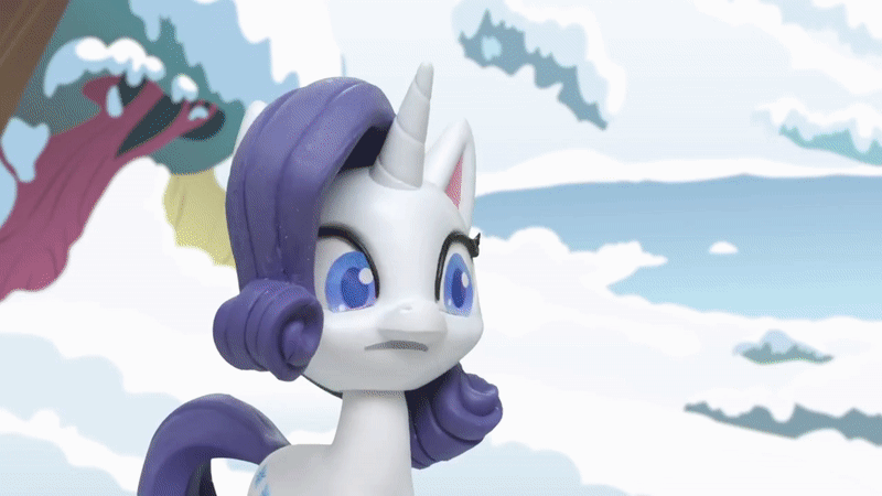 Size: 800x450 | Tagged: safe, screencap, character:rarity, species:pony, species:unicorn, g4.5, my little pony: stop motion short, my little pony:pony life, animated, crate, eyes closed, gif, magic, outdoors, snow, snow pony, snow pony contest (short), snow sculpture, solo, sparkles, stop motion, telekinesis, trophy, unicorn master race