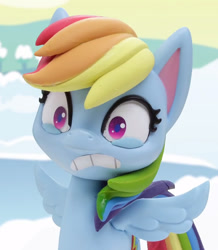 Size: 874x1002 | Tagged: safe, screencap, character:rainbow dash, species:pegasus, species:pony, g4.5, my little pony: stop motion short, my little pony:pony life, cropped, female, grimace, mare, reaction image, shrunken pupils, snow, snow pony contest (short), solo, spread wings, wings