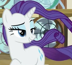 Size: 789x717 | Tagged: safe, screencap, character:rarity, species:pony, species:unicorn, episode:it isn't the mane thing about you, g4, my little pony: friendship is magic, cropped, lidded eyes, solo, windswept hair, windswept mane, windswept tail