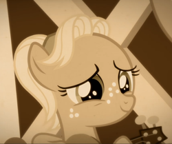 Size: 1118x936 | Tagged: safe, screencap, character:applejack, episode:sparkle's seven, g4, my little pony: friendship is magic, cropped, cute, female, filly, filly applejack, jackabetes, smiling, solo, younger