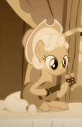 Size: 462x712 | Tagged: safe, screencap, character:applejack, episode:sparkle's seven, g4, my little pony: friendship is magic, apple chord, cropped, cute, guitar, jackabetes, musical instrument, sitting, solo