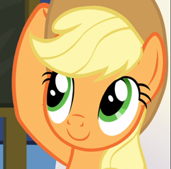 Size: 950x937 | Tagged: safe, screencap, character:applejack, species:earth pony, species:pony, episode:sparkle's seven, g4, my little pony: friendship is magic, cropped, cute, jackabetes, smiling, solo