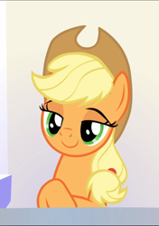 Size: 663x940 | Tagged: safe, screencap, character:applejack, species:earth pony, species:pony, episode:sparkle's seven, g4, my little pony: friendship is magic, cropped, lidded eyes, sitting, smiling, smirk, smug, smugjack, solo