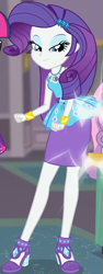 Size: 315x840 | Tagged: safe, screencap, character:rarity, character:twilight sparkle, episode:school of rock, g4, my little pony:equestria girls, clothing, cropped, cute, dress, female, field trip, geode of shielding, gold, hairclip, high heels, jewelry, lidded eyes, looking down, magical geodes, museum, raribetes, shoes, skirt, sleeveless, smiling, wrist cuffs
