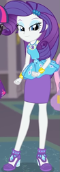 Size: 297x848 | Tagged: safe, screencap, character:rarity, character:twilight sparkle, episode:school of rock, g4, my little pony:equestria girls, clothing, cropped, cute, dress, female, field trip, geode of shielding, hairclip, high heels, lidded eyes, looking down, magical geodes, museum, raribetes, shoes, skirt, sleeveless, smiling