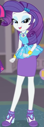 Size: 297x855 | Tagged: safe, screencap, character:rarity, character:twilight sparkle, episode:school of rock, g4, my little pony:equestria girls, clothing, cropped, cute, dress, female, field trip, geode of shielding, gold, hairclip, high heels, jewelry, lidded eyes, looking down, magical geodes, museum, raribetes, shoes, skirt, sleeveless, smiling, wrist cuffs