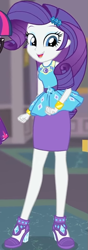Size: 307x872 | Tagged: safe, screencap, character:rarity, character:twilight sparkle, episode:school of rock, g4, my little pony:equestria girls, clothing, cropped, cute, dress, female, field trip, geode of shielding, gold, hairclip, high heels, looking down, magical geodes, museum, raribetes, shoes, skirt, smiling, waistband, wrist cuffs
