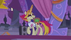 Size: 1920x1080 | Tagged: safe, screencap, character:fire flare, episode:the summer sun setback, g4, my little pony: friendship is magic, solo, speakers, stage