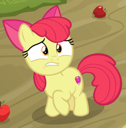 Size: 875x885 | Tagged: safe, screencap, character:apple bloom, episode:going to seed, g4, my little pony: friendship is magic, cropped, raised hoof, solo, worried