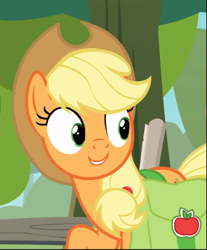 Size: 684x828 | Tagged: safe, screencap, character:applejack, episode:going to seed, g4, my little pony: friendship is magic, bag, cropped, cute, jackabetes, saddle bag, smiling, solo