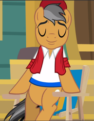 Size: 729x943 | Tagged: safe, screencap, character:quibble pants, episode:common ground, g4, my little pony: friendship is magic, chair, cropped, eyes closed, smiling, solo