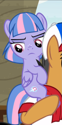 Size: 447x896 | Tagged: safe, screencap, character:quibble pants, character:wind sprint, episode:common ground, g4, my little pony: friendship is magic, cropped, narrowed eyes, offscreen character, piggyback ride, solo focus, unamused, wind sprint is not amused