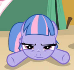 Size: 363x346 | Tagged: safe, screencap, character:wind sprint, episode:common ground, g4, my little pony: friendship is magic, cropped, prone, solo, wind sprint is not amused