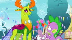 Size: 1280x720 | Tagged: safe, screencap, character:spike, character:thorax, species:changeling, species:dragon, species:reformed changeling, episode:triple threat, g4, my little pony: friendship is magic, duo