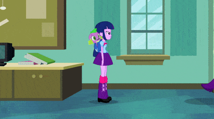 Size: 700x390 | Tagged: safe, screencap, character:rarity, character:spike, character:twilight sparkle, character:twilight sparkle (alicorn), species:dog, my little pony:equestria girls, animated, disguise, green dress, measuring, measuring tape, spike the dog, subtitles, twilight strong, wig