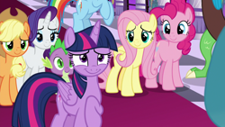 Size: 1920x1080 | Tagged: safe, screencap, character:applejack, character:discord, character:fluttershy, character:pinkie pie, character:rainbow dash, character:rarity, character:spike, character:twilight sparkle, character:twilight sparkle (alicorn), species:alicorn, species:draconequus, species:dragon, species:earth pony, species:pegasus, species:pony, species:unicorn, episode:the summer sun setback, g4, my little pony: friendship is magic, applejack's hat, baby, baby dragon, best friends, clothing, cowboy hat, cute, cutie mark, eyeshadow, female, folded wings, hat, lidded eyes, makeup, male, mane seven, mane six, mare, ponytail, raised hoof, stetson, winged spike, wings