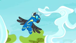 Size: 1280x720 | Tagged: safe, screencap, character:thunderlane, species:pegasus, species:pony, episode:marks and recreation, g4, my little pony: friendship is magic, clothing, flying, goggles, male, solo, stallion, uniform, wonderbolts, wonderbolts uniform