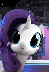 Size: 454x666 | Tagged: safe, screencap, character:rarity, species:pony, species:unicorn, 3d, cropped, cute, dilated pupils, female, headset, hello pinkie pie, looking at you, mare, raribetes, solo