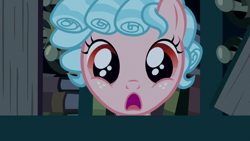 Size: 1920x1080 | Tagged: safe, screencap, character:cozy glow, species:pegasus, species:pony, episode:the summer sun setback, g4, my little pony: friendship is magic, book, bookshelf, cozy glow is best facemaker, cozybetes, curly hair, cute, evil planning in progress, foal, freckles, intruder, library, open mouth, scroll, shocked, sneaking, solo