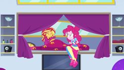 Size: 1920x1080 | Tagged: safe, screencap, character:pinkie pie, character:sunset shimmer, episode:wake up!, g4, my little pony:equestria girls, wake up!: pinkie pie