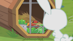 Size: 1920x1080 | Tagged: safe, screencap, character:angel bunny, species:rabbit, episode:she talks to angel, g4, my little pony: friendship is magic, animal, cage, eating, fire lizard, gecko, lizard