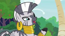 Size: 1920x1080 | Tagged: safe, screencap, character:zecora, species:pony, species:zebra, episode:she talks to angel, g4, my little pony: friendship is magic, ear piercing, earring, female, jewelry, leg rings, mare, neck rings, piercing, solo