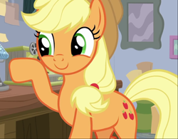 Size: 924x721 | Tagged: safe, screencap, character:applejack, episode:mystery voice, cropped, cute, jackabetes, smiling, solo