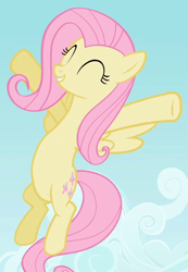 Size: 644x932 | Tagged: safe, screencap, character:fluttershy, species:pegasus, species:pony, episode:may the best pet win, g4, my little pony: friendship is magic, cheerful, cropped, cute, excited, eyes closed, female, flying, grin, mare, shyabetes, smiling, solo, spread wings, wings