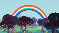 Size: 2000x1125 | Tagged: safe, screencap, episode:family appreciation day, g4, my little pony: friendship is magic, apple, apple orchard, apple tree, basket, electricity, food, no pony, orchard, rainbow, tree, unripe zap apple, zap apple, zap apple tree