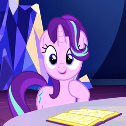 Size: 1080x1080 | Tagged: safe, screencap, character:starlight glimmer, species:pony, species:unicorn, episode:all bottled up, g4, my little pony: friendship is magic, book, cropped, cute, female, glimmerbetes, mare, solo, twilight's castle