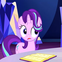 Size: 1080x1080 | Tagged: safe, screencap, character:starlight glimmer, species:pony, species:unicorn, episode:all bottled up, g4, my little pony: friendship is magic, book, cropped, female, mare, solo, twilight's castle