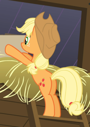 Size: 646x912 | Tagged: safe, screencap, character:applejack, episode:apple family reunion, g4, my little pony: friendship is magic, box, butt, cropped, ladder, plot, rear view, solo