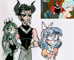Size: 2849x2302 | Tagged: safe, artist:citi, screencap, character:cozy glow, character:lord tirek, character:queen chrysalis, species:human, episode:frenemies, g4, my little pony: friendship is magic, humanized, scene interpretation, screencap reference, skinny, traditional art