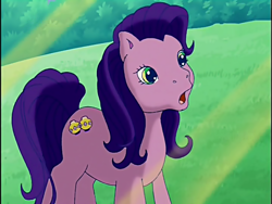 Size: 720x540 | Tagged: safe, screencap, character:kimono, species:earth pony, species:pony, episode:a charming birthday, g3, female, mare, open mouth, solo, surprised