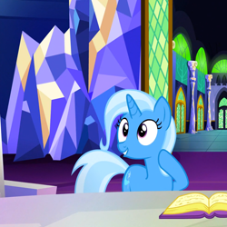 Size: 980x980 | Tagged: safe, screencap, character:trixie, species:pony, species:unicorn, episode:all bottled up, g4, my little pony: friendship is magic, book, cropped, cutie map, solo, twilight's castle