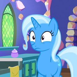 Size: 1080x1080 | Tagged: safe, screencap, character:trixie, species:pony, species:unicorn, episode:all bottled up, g4, my little pony: friendship is magic, cropped, kitchen, solo, twilight's castle