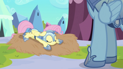 Size: 1920x1080 | Tagged: safe, screencap, character:fluttershy, character:rainbow dash, episode:the crystal empire, g4, my little pony: friendship is magic, animation error, armor, crystal empire, crystal guard armor, jousting, wrong cutie mark