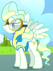 Size: 447x601 | Tagged: safe, screencap, character:vapor trail, episode:top bolt, g4, my little pony: friendship is magic, clothing, cropped, goggles, solo, uniform, wonderbolt trainee uniform