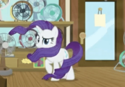 Size: 528x368 | Tagged: safe, screencap, character:rarity, episode:it isn't the mane thing about you, g4, my little pony: friendship is magic, animated, cropped, fans, gif, mr breezy, windswept hair, windswept mane, windswept tail