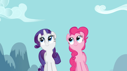 Size: 1920x1080 | Tagged: safe, screencap, character:pinkie pie, character:rarity, species:earth pony, species:pony, species:unicorn, episode:read it and weep, g4, my little pony: friendship is magic